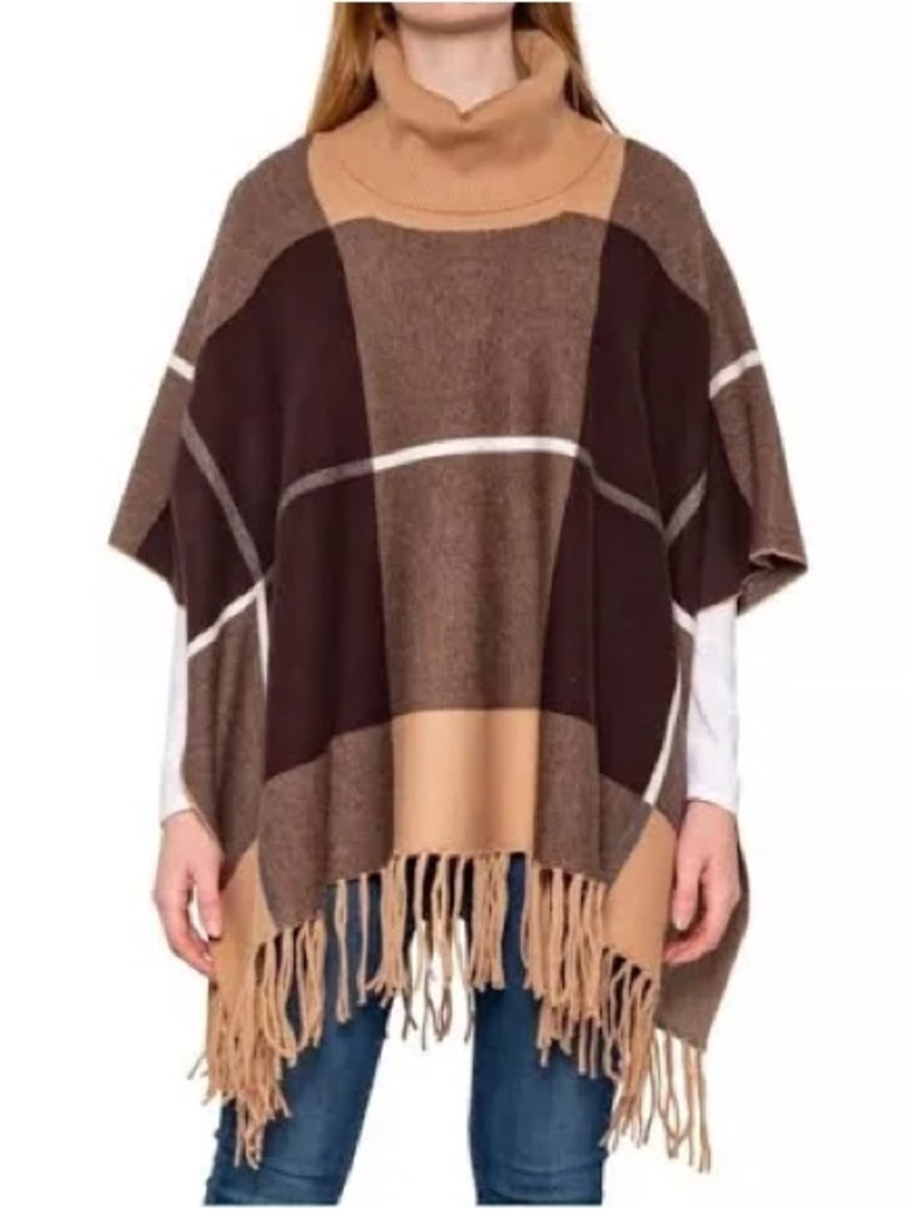 House Of Harlow 1960 Poncho/Sweater One Size Fringe Pattern